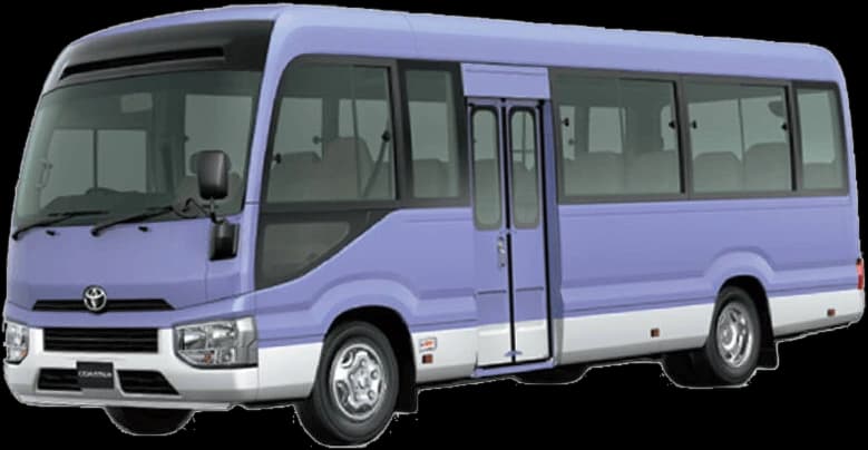 Toyota Coaster 22-seater, the coach we run on staff and group routes